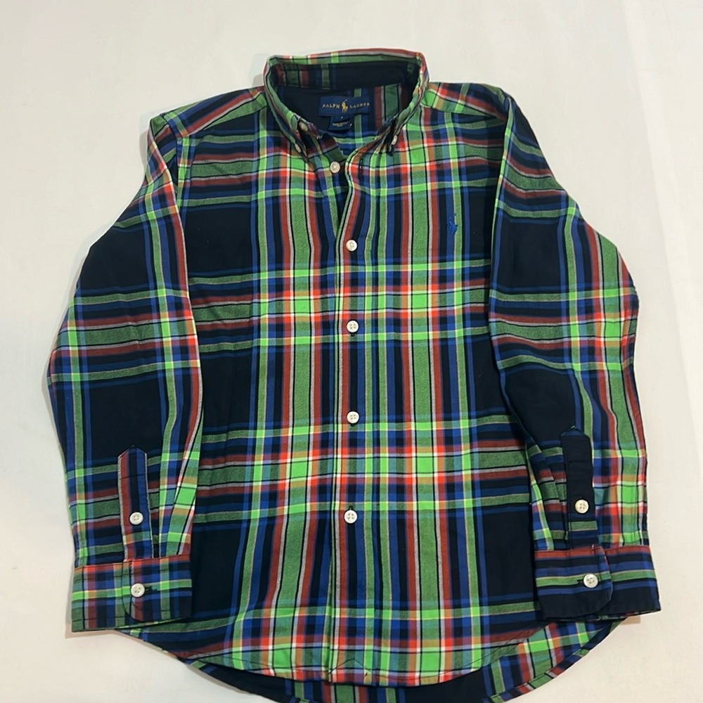 Ralph Lauren Plaid cotton oxford shirt- size 7 green/ blue/multi